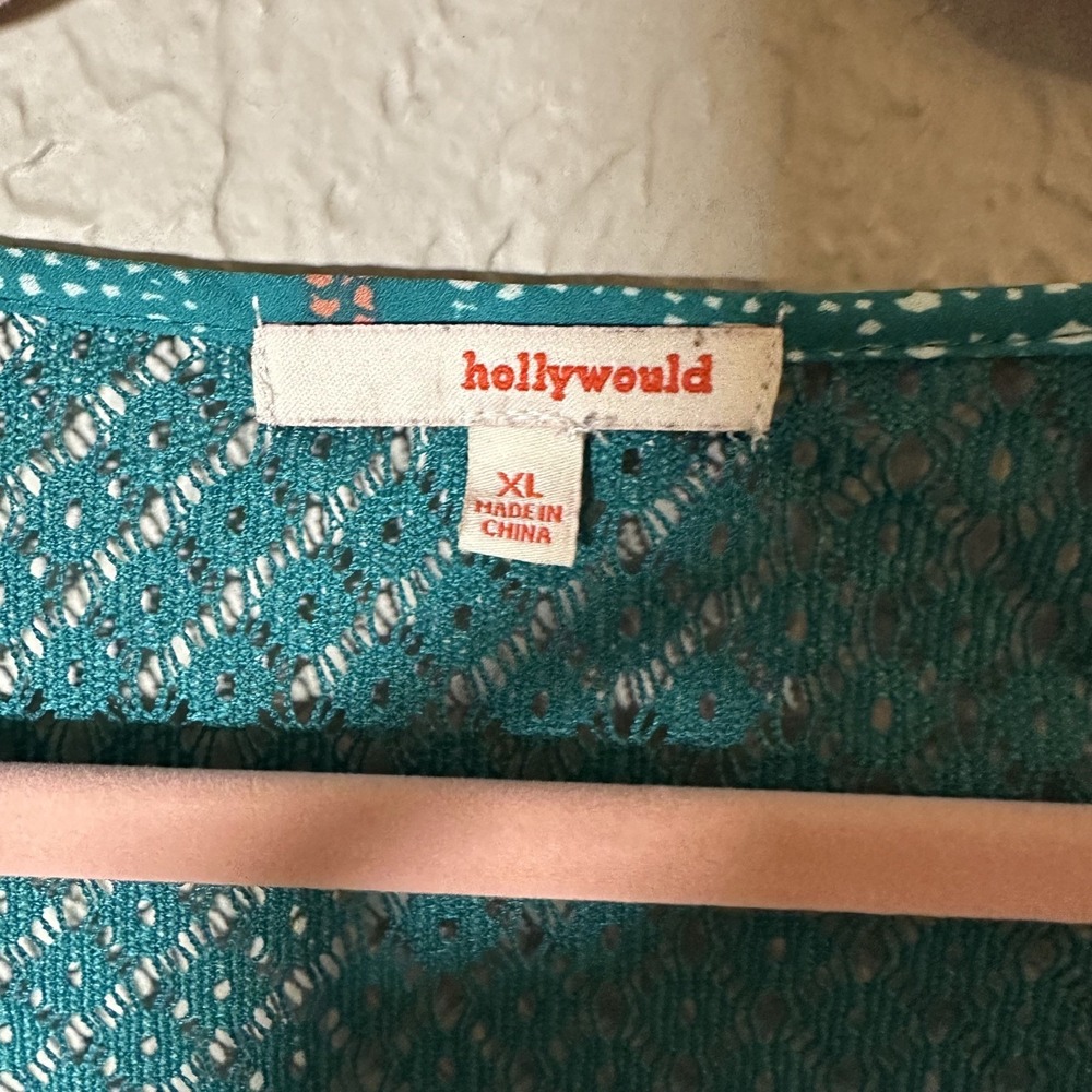 Hollywood Turquoise Patterned Women's XL Boho Top Peasant Fairy Coquette Blouse - Picture 2 of 9